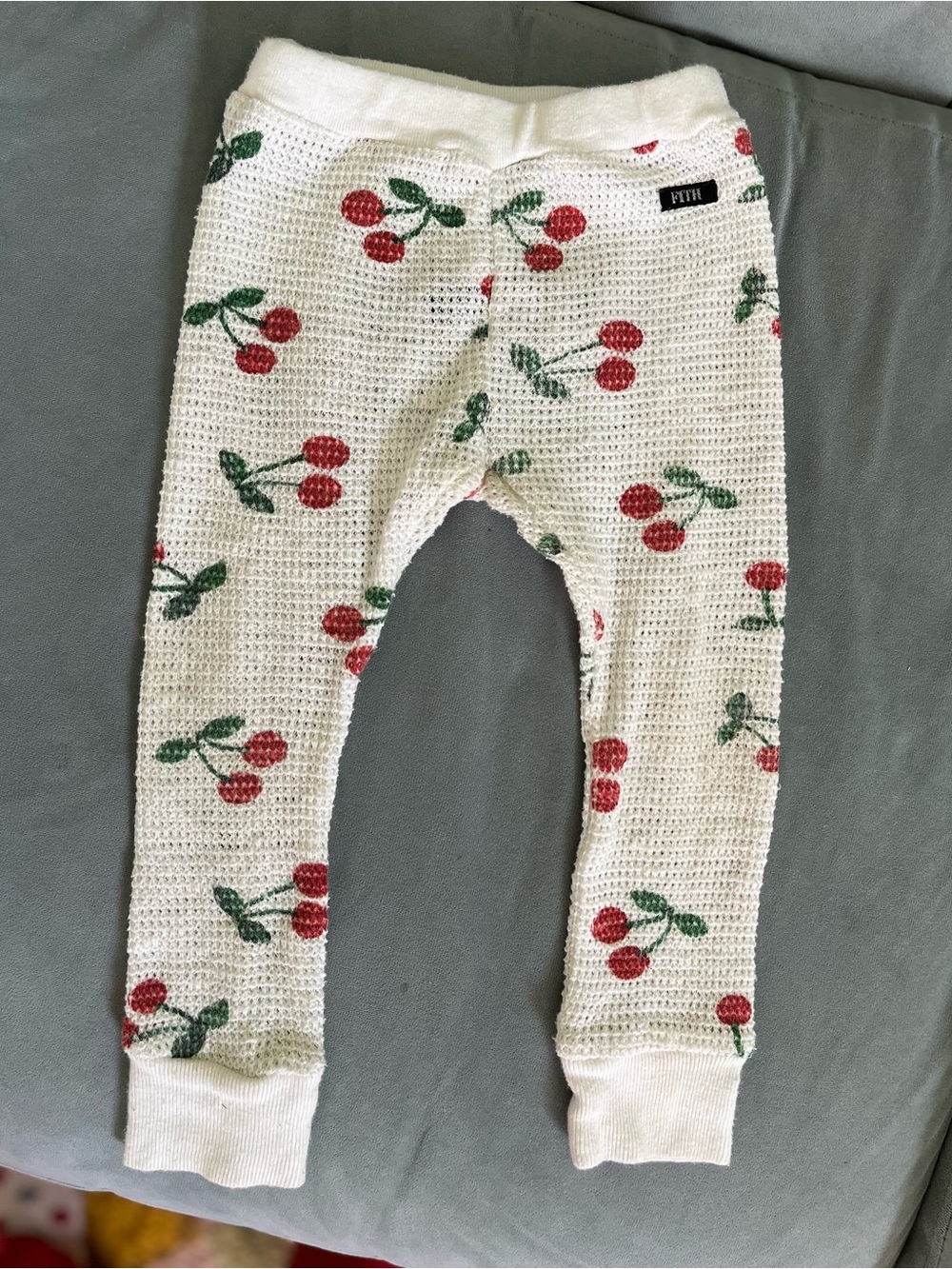 Cherry Print White Knit Leggings for Kids
